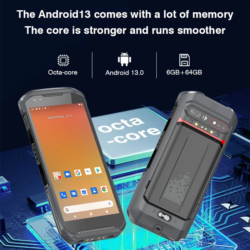 Прочный КПК с ОС Android 13, 6G + 64G, 2D ручной сканер, батарея с возможностью горячей замены, 4G/LTE, Wi-Fi, IP66, сборщик складских данных