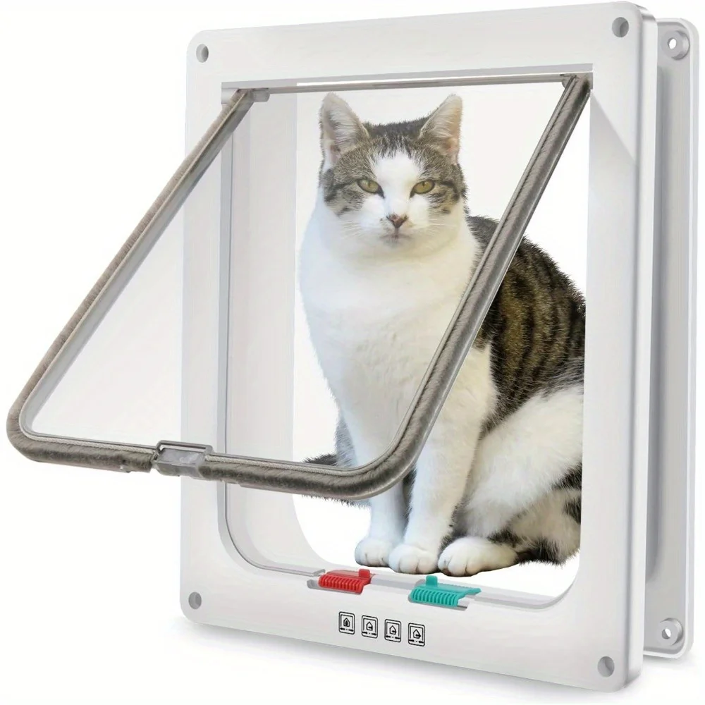 Extra-Large 4-Way Locking Cat Door - Windproof, Durable Abs  For Indoor/Outdoor Use