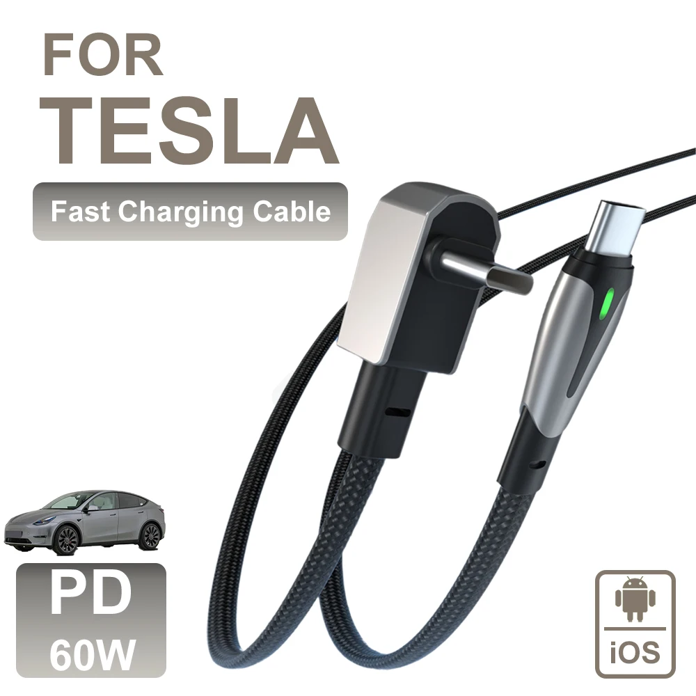

PD 60W For Tesla CarPlay USB C to Type C Fast Charging Cable For iPhone 17 16 15 Pro Max Air Samsung Galaxy Model Y 3 X S Series