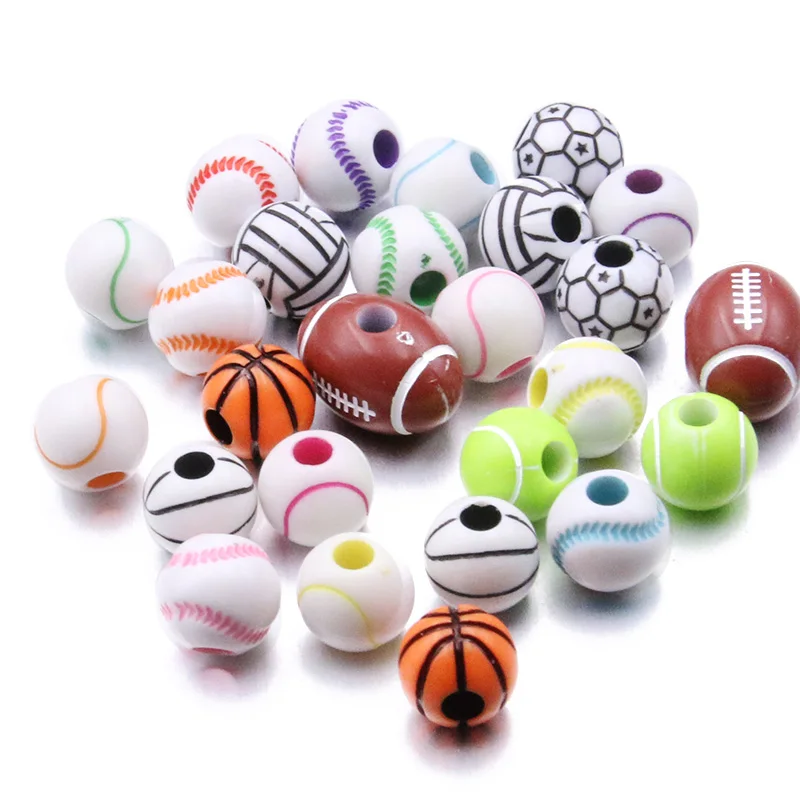 20-100Pcs Sport Rugby Tennis Basketball Football Charm Beads Spacer Acrylic  Bracelet Necklace DIY Craft Jewelry Materia Finding