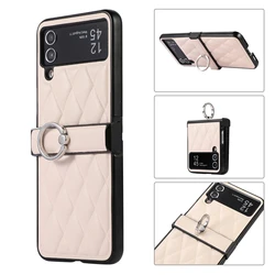 For Samsung Galaxy Z Flip 7 6 4 5 3 Flip4 Flip3 Plain Leather Folding Phone Case with Ring Stand All-Inclusive Protective Cover