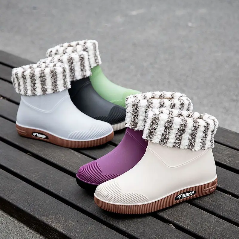 

Winter Short Rain Boots Women Waterproof Garden Chelsea Rain Shoes Ladies Stylish Outdoor Water Shoes Woman Slip On Rain Booties