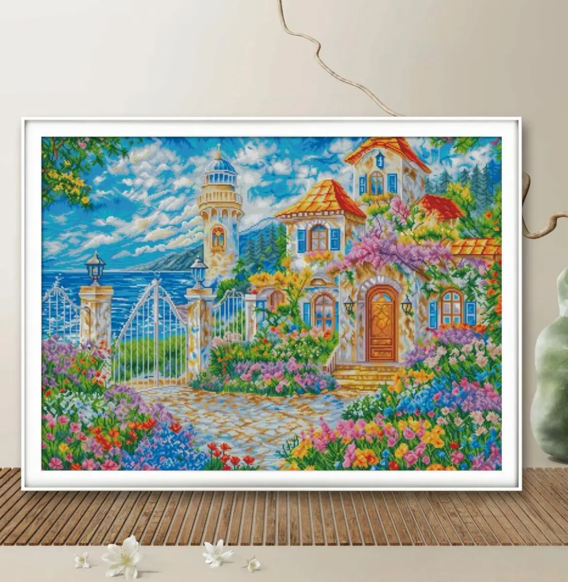 

9CT 120X90 см приморская вилла рукоделие, DIY гостиная печатная вышивка крестиком, набор для вышивания полная хлопковая нить 62 цвета
