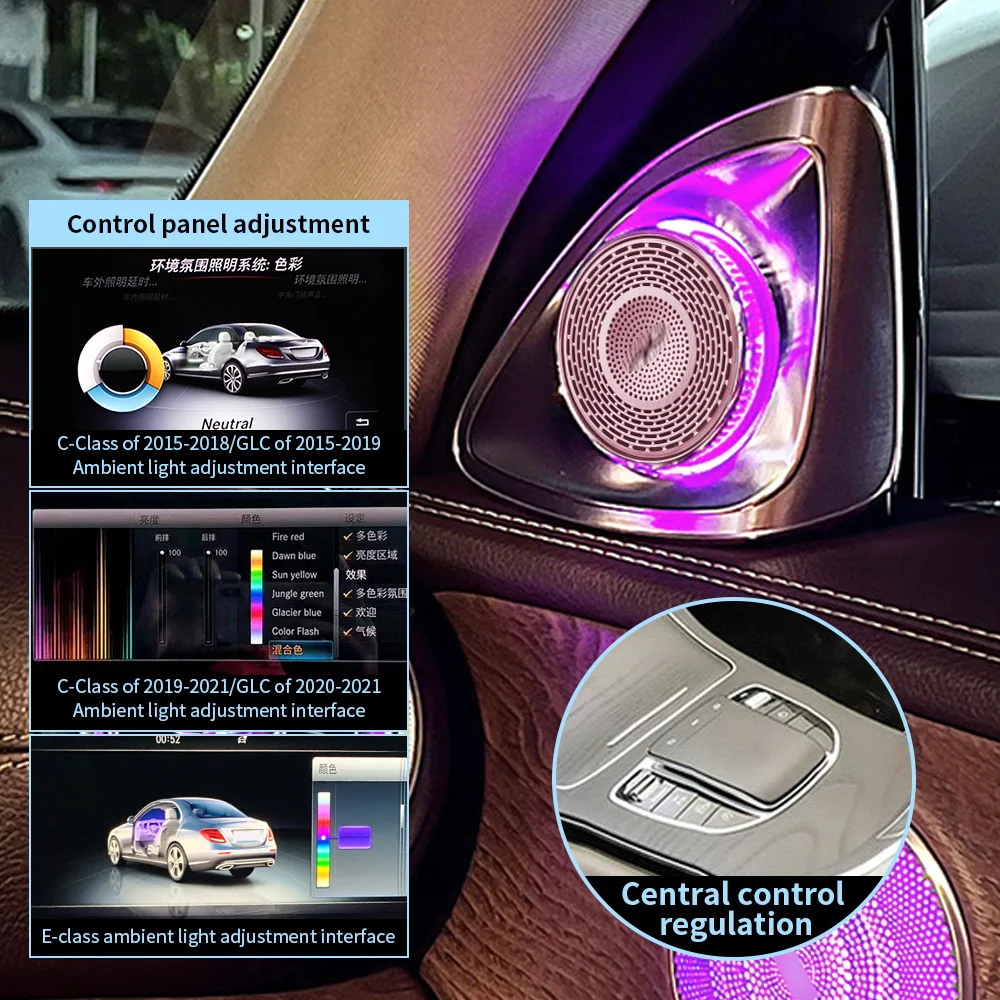 W205 GLC X253 W213 W222 W223 Led Ambient Light For Mercedes benz Accessories 4D Rotating Tweeter Midrange Cover Speaker Decora