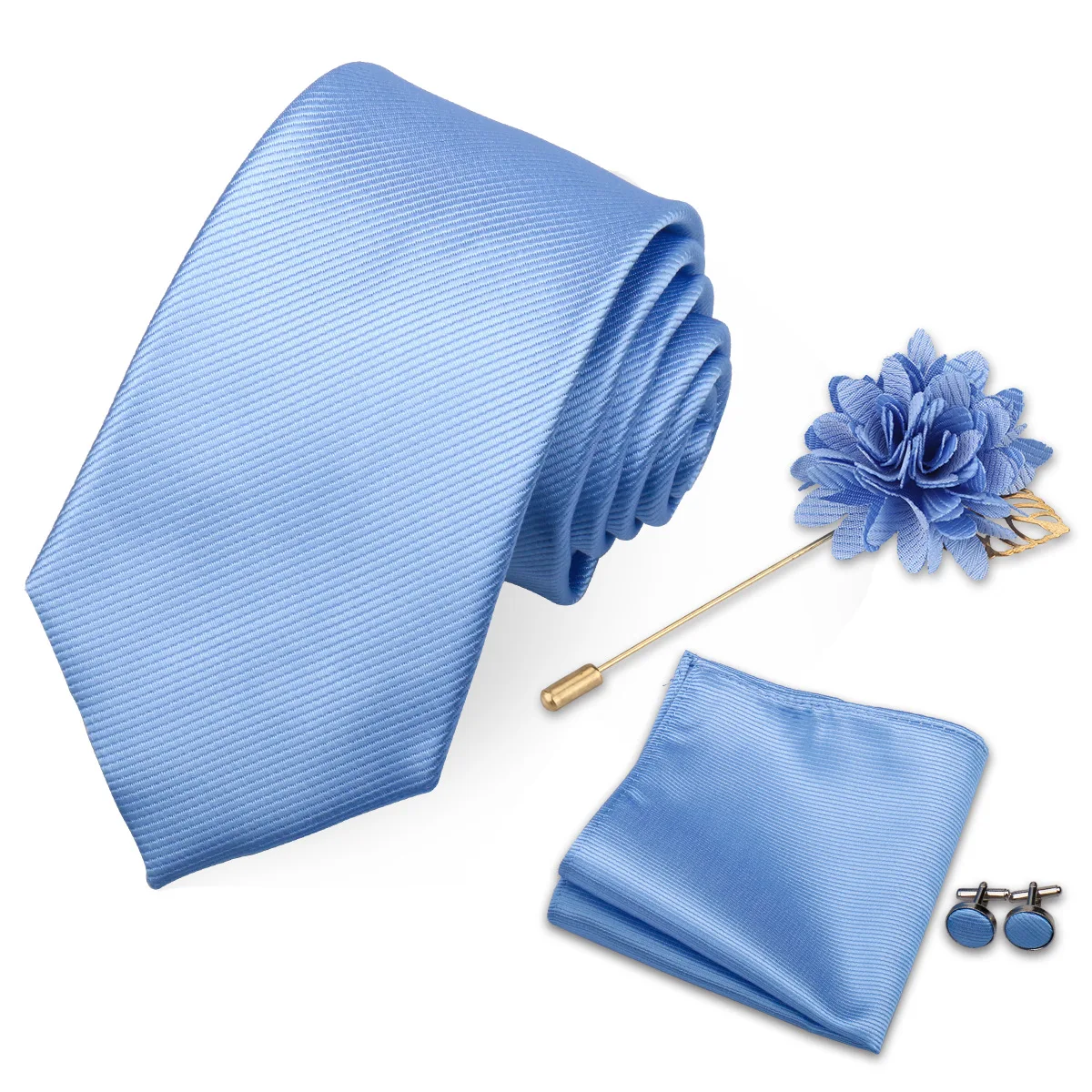 

Solid Color Men Flower Brooch Pin Necktie Hanky Cufflinks Set Wedding Luxury Designer Business Suit Accessories