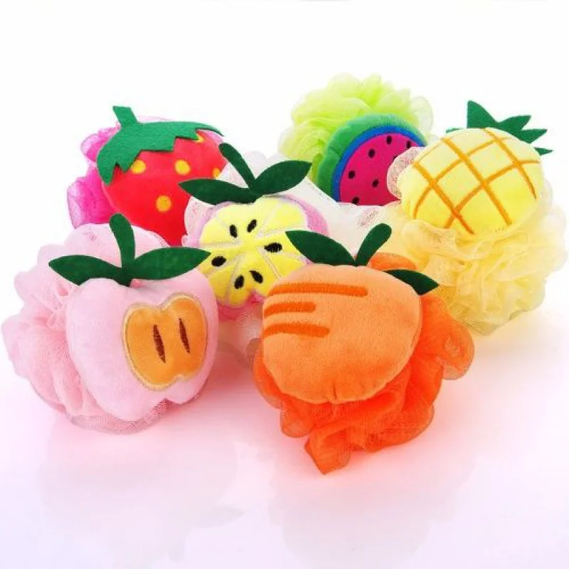 Baby Shower Bath Ball Cute Fruit Shape Soft Mesh Bubbler Sponge Wash Scrubber Cartoon Durable Body Massage Bathroom Brush