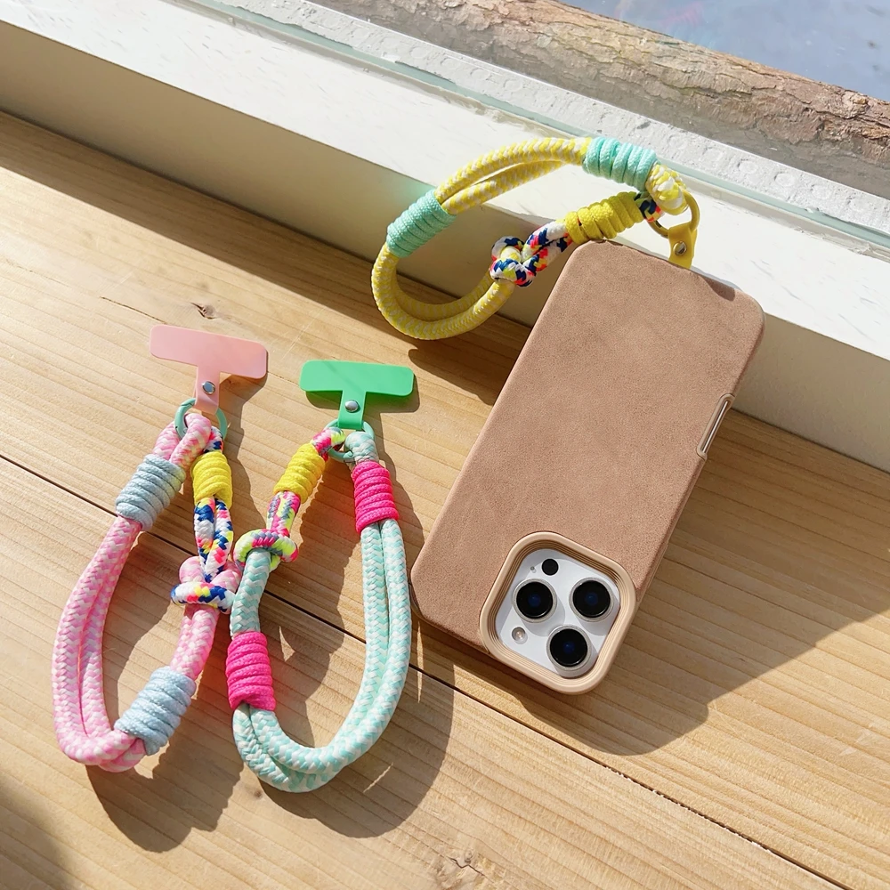 Korea Universal Braided Mobile Phone Short Lanyard Strap  Hanging Chain Ring Cord with Patch Wrist Strap Cell Phone Detachable