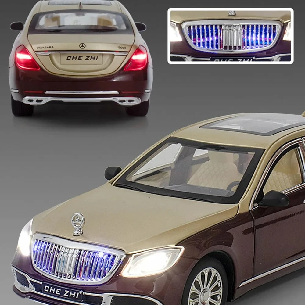 1:24 GLS 600 Miniatuur Model Auto Speelgoed Legering Diecast Geluid Licht 6 Deuren Geopend Pull Back Ornament Voertuig Modellen voor Jongens Geschenken