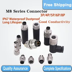 5/20 Sets M8 Series IP67 Waterproof Sensor Connectors 3/4/5/6/8 PIN Straight/curved/flange Male&Female Aviation Plug And Socket