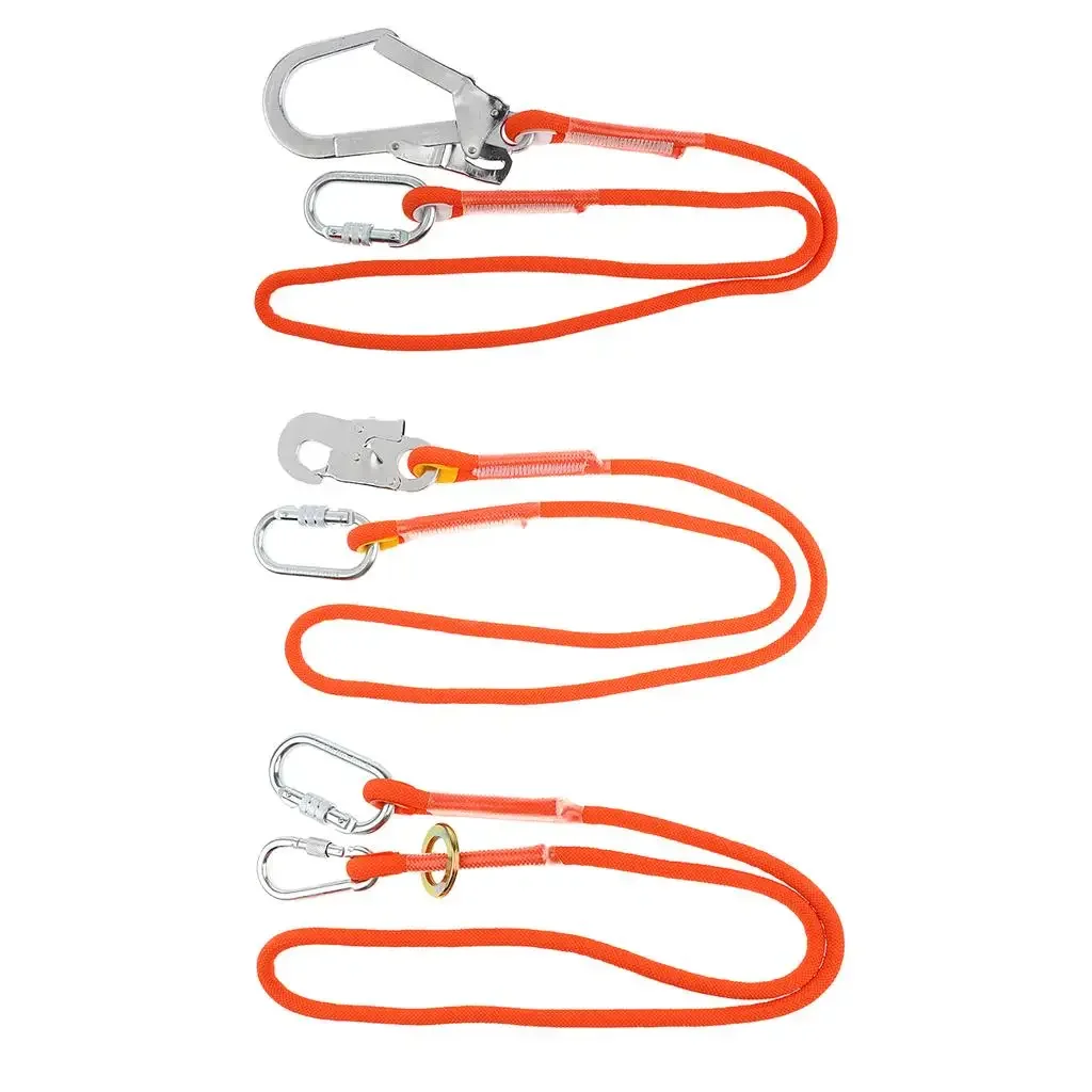Orange Climbing Arborist Fall Arrest Safety Lanyard with Snap Hook Carabiner Rope Length 63" 118" 197"