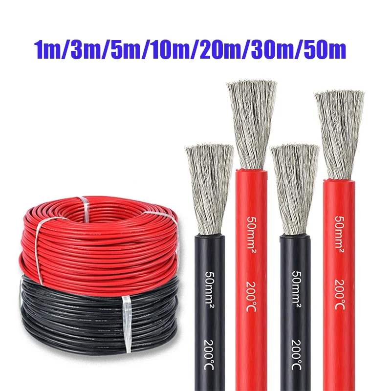 50mm² Heat Resistant Wire Silicone Cable 600V Soft Electrical Wire for Truck Trailer Car Solar Battery Generator Inverter Boat