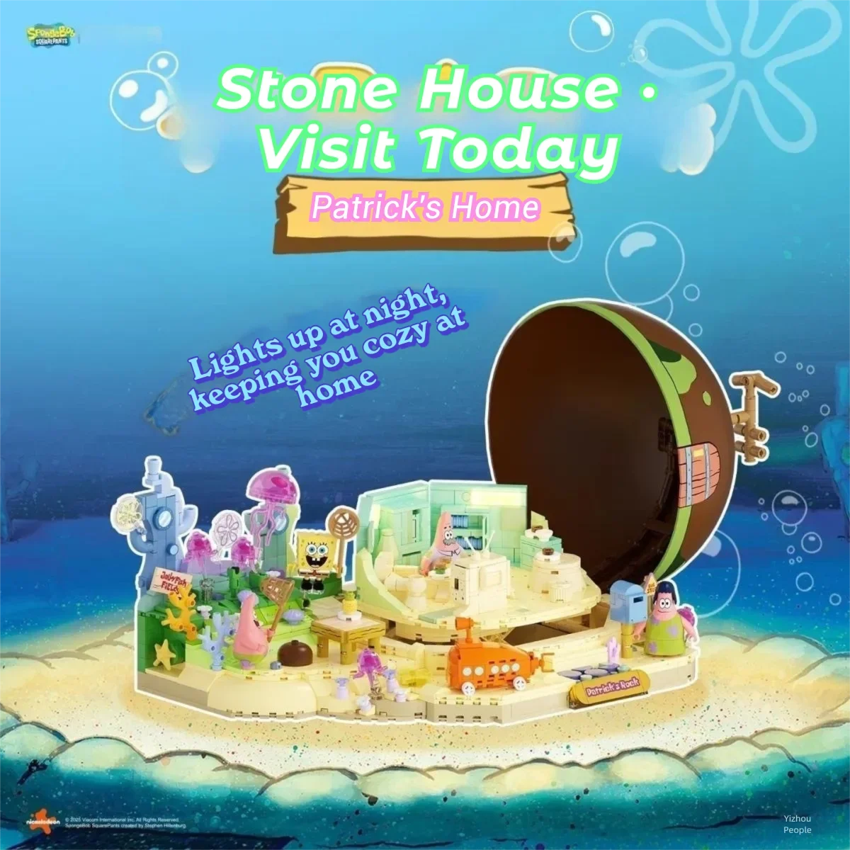 Bob Esponja SquarePants Série Blocos de Construção Patrick Star Rock House Modelo de Desenhos Animados Tijolos Ornamentos de Mesa Brinquedo para Crianças Presente de Natal