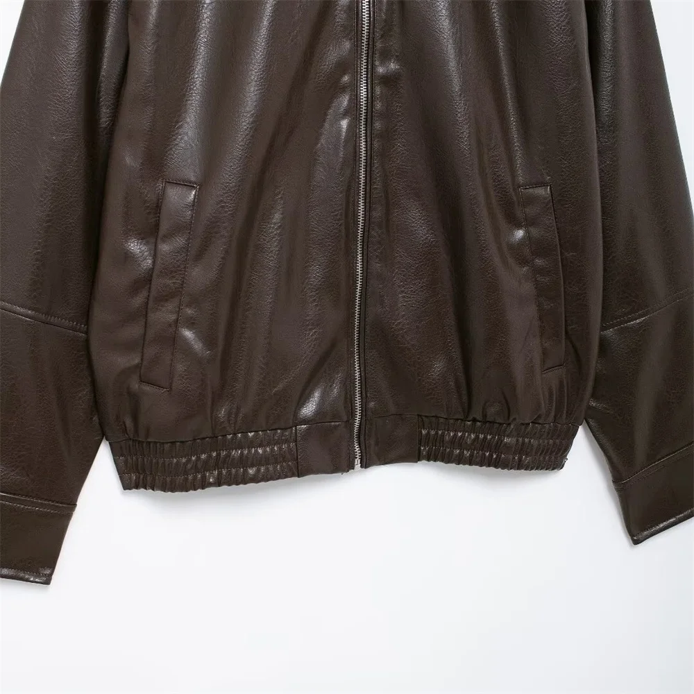 2024 RARF Autumn New Style European and American Style Fashion Imitation Leather Pilot Jacket Leather Coat