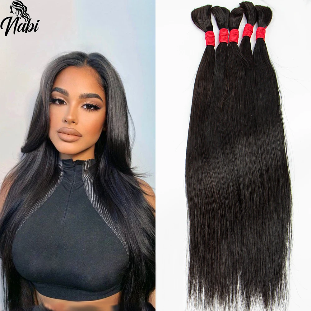 Nabi Straight Hair Extensions Bulk natürliche Haar bündel zum Flechten von jungfräulichen Haar verlängerung bündeln Echthaar bündel für Frauen