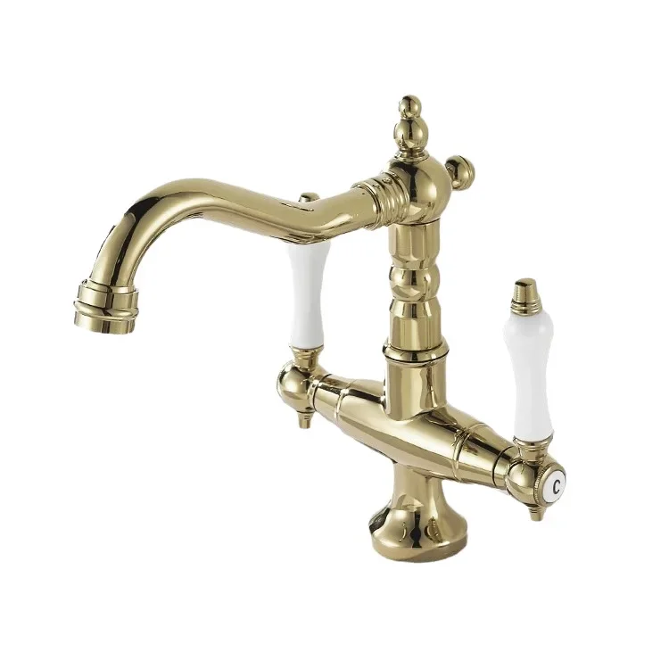 French retro faucet, European double handle, bathroom wash basin faucet, ceramic single hole faucet