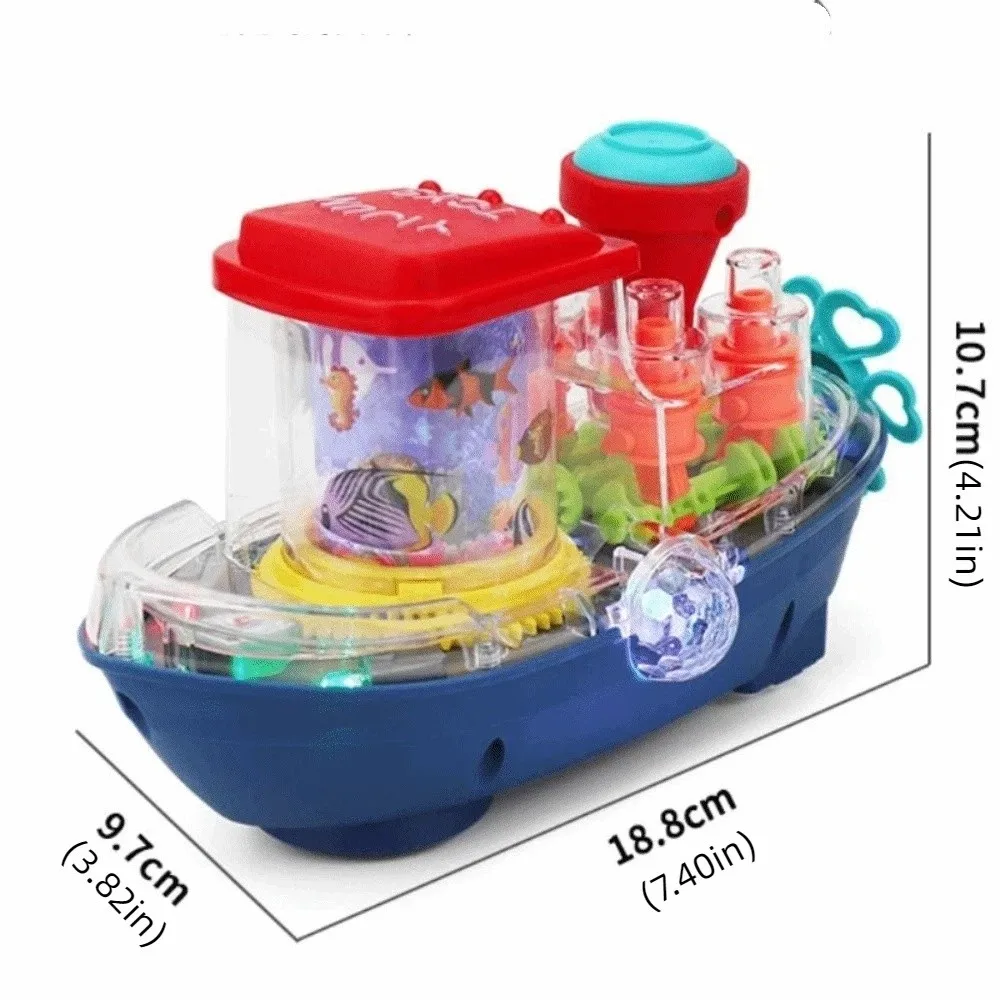 Travel Toys Plastic Transparent Gear Mechanical Car Sound Light Toy Electric Moving Boat Toy Musical Ship Toy Preschool