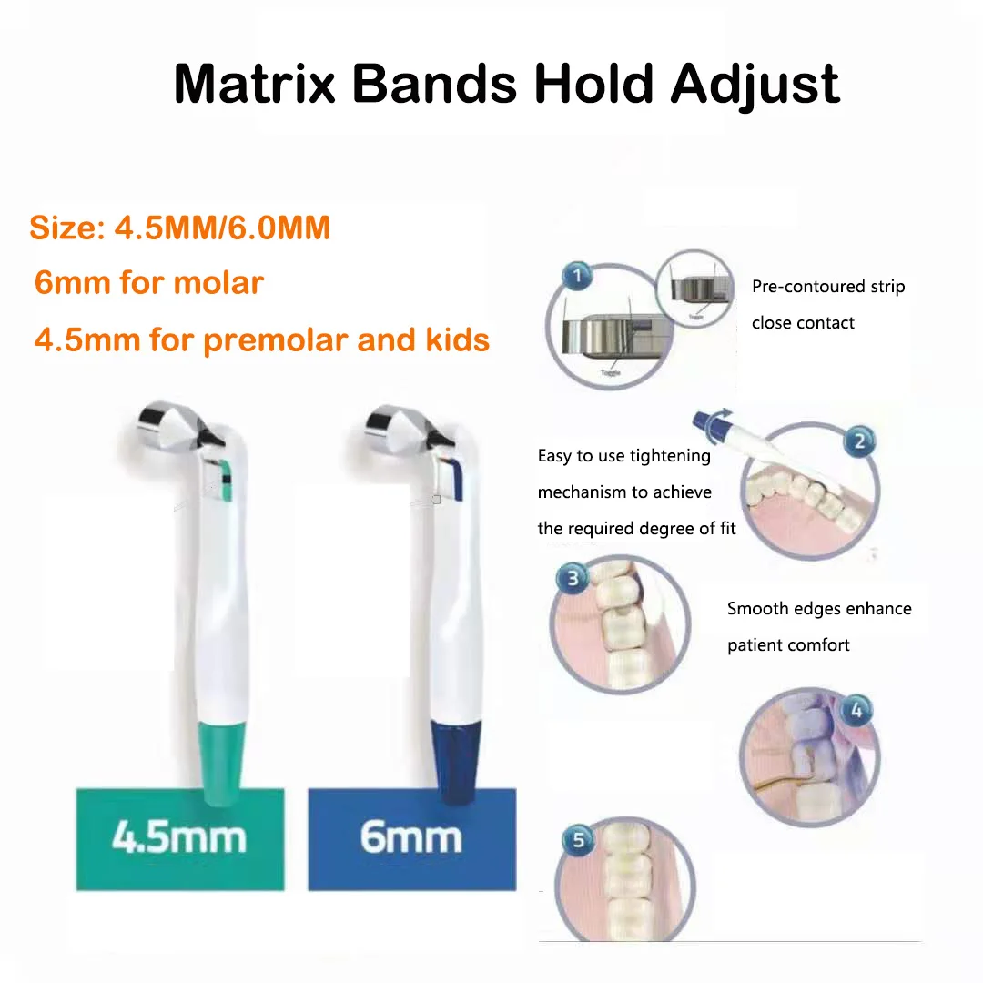 5 Piece Dental Matrix Band Adjustable Ring System Stainless Steel Standard Curved Pre Formed