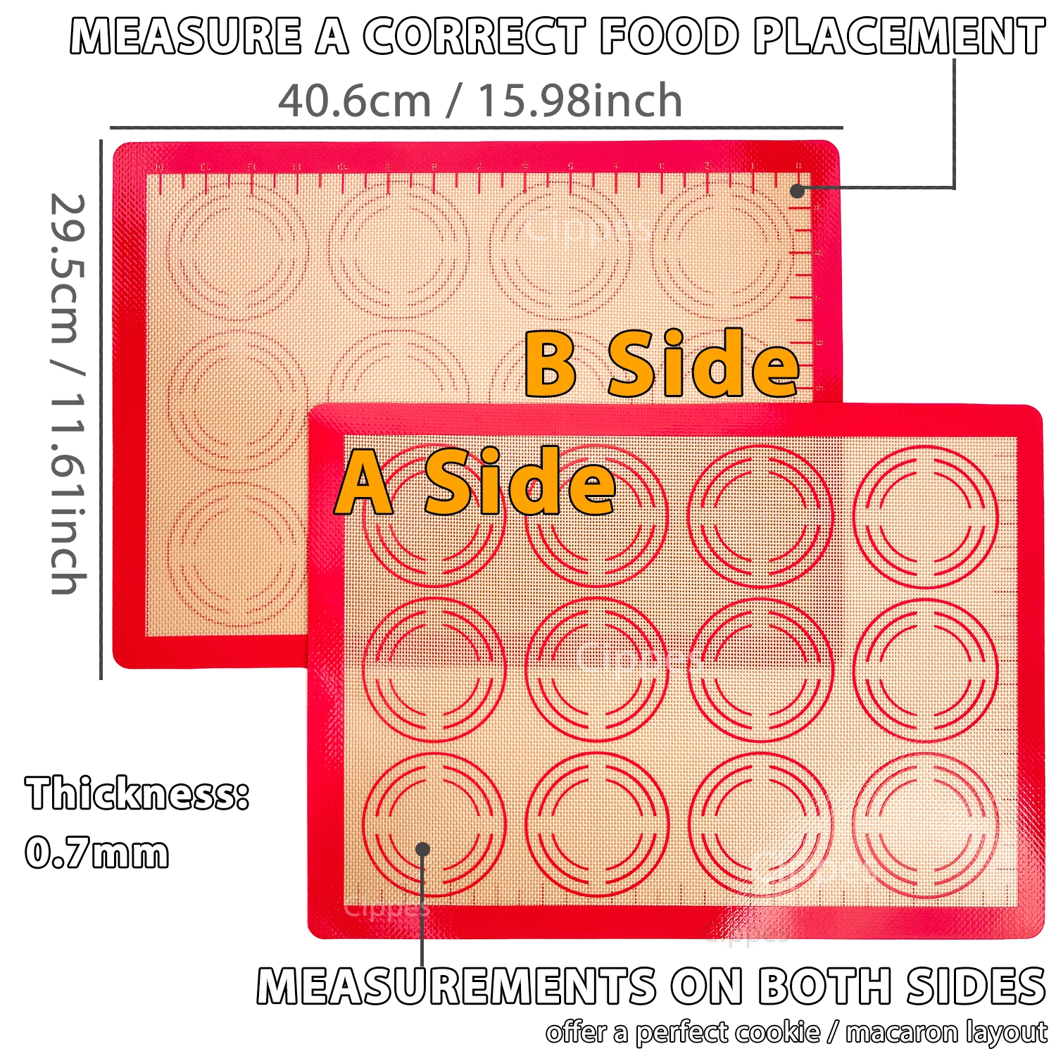 Silicone Baking Mat for Oven, Reusable Non-Stick Heat Resistant Bakeware Sheets with Measurements, for Cookie Macaron Pastry