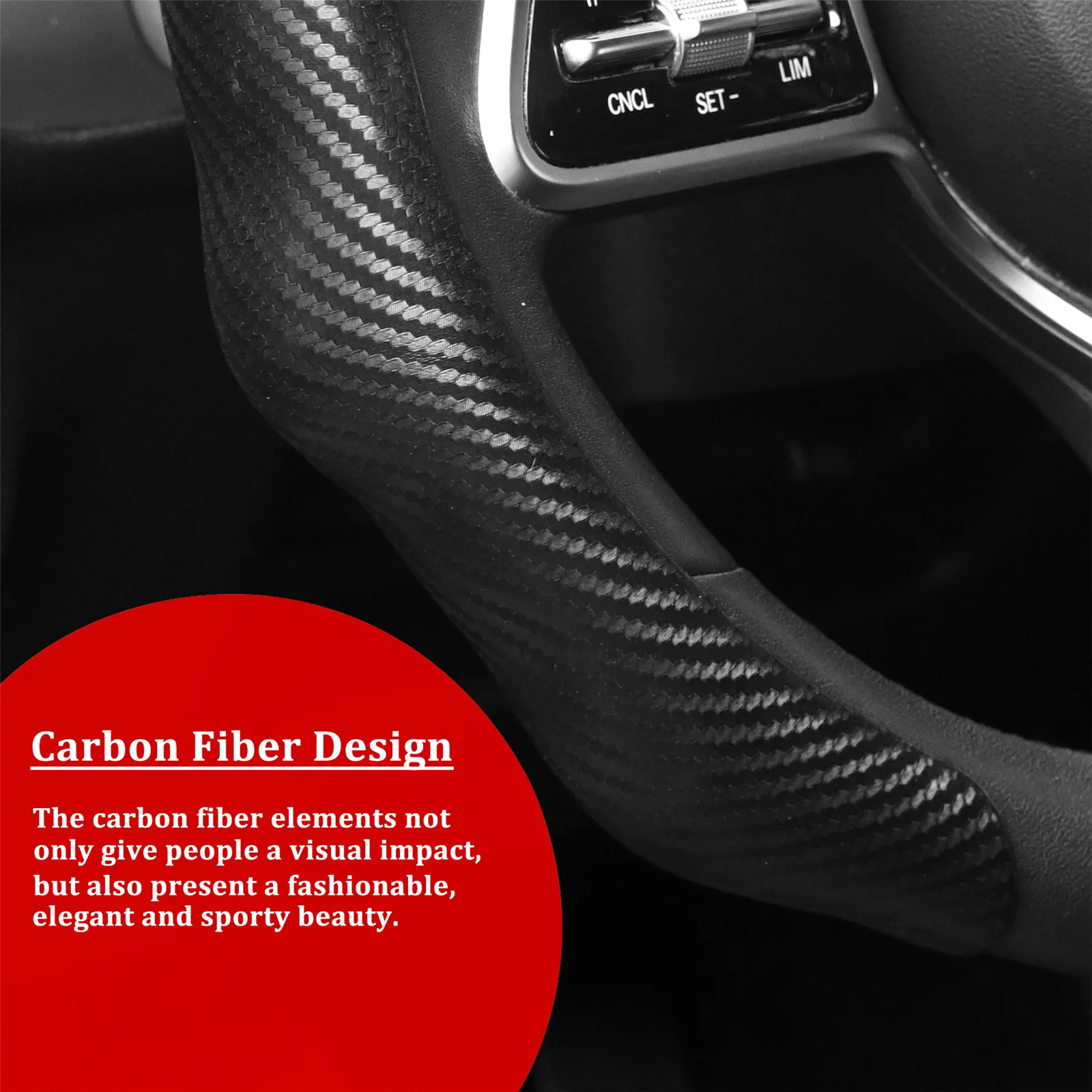 Carbon Fiber Car Steering Wheel Cover Concave Convex Design Non-slip Universal 38cm 15inch for Toyota Camry Prius Corolla Rav4