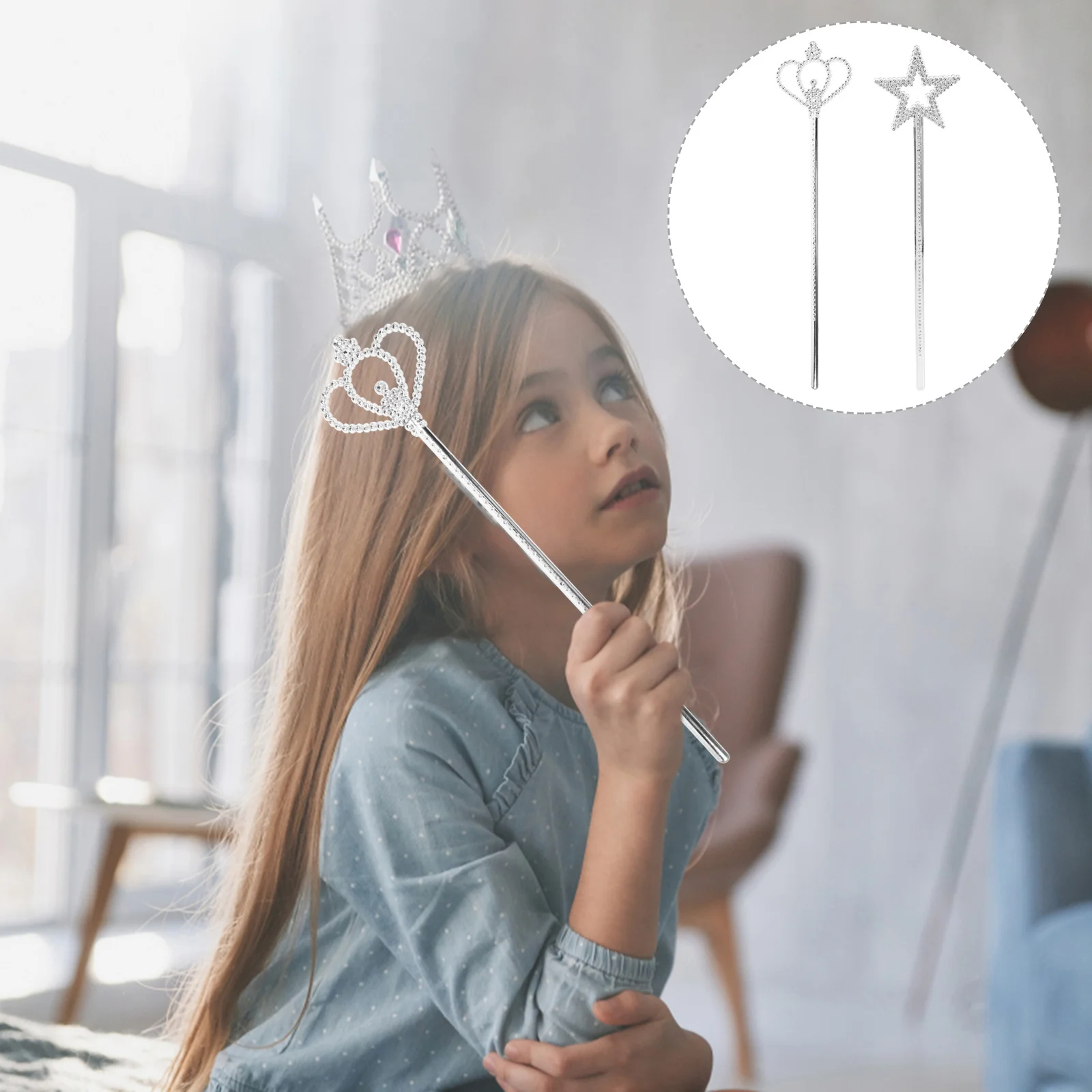 

2Pcs Star Wand and Crown Wand Silverplated Role Play Scepters for Elf Costume Wedding Birthday Party Themed Event