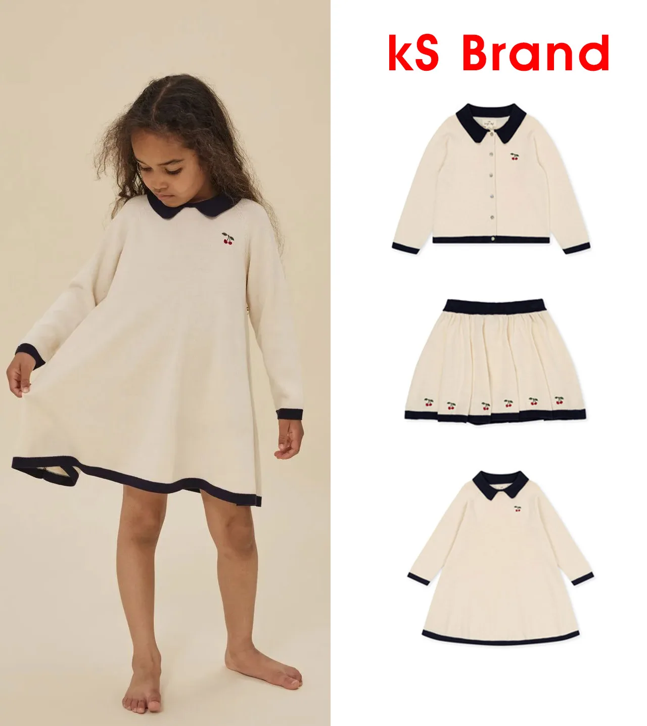 

KS Preppy 2024 Spring Girls Long Sleeve Dress Cute Knitted Sweater Top and Skirts Set Clothes Children Tee and Pant Suit