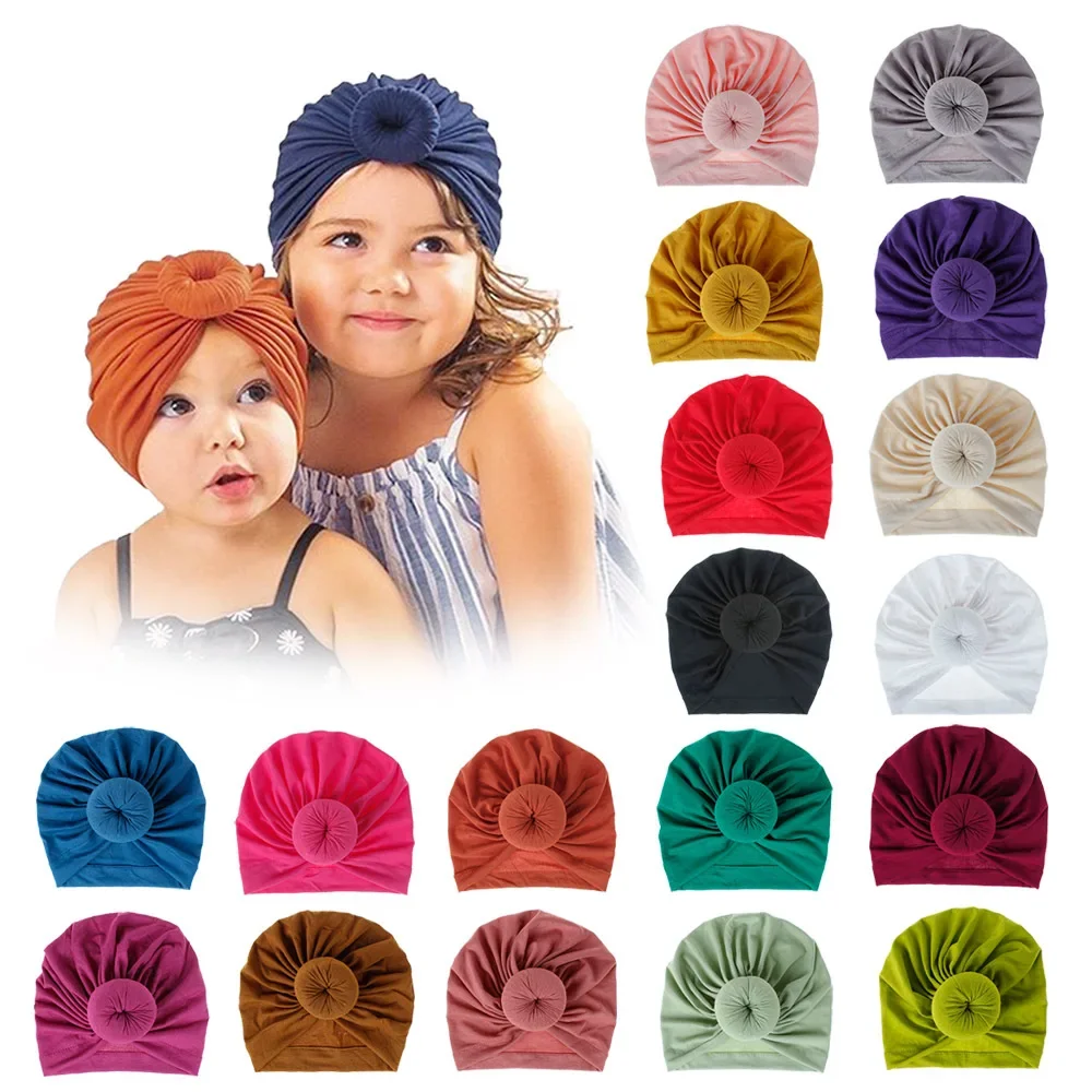 Fashion Mommy and Baby Cotton Round Ball Flower Hat Women Caps Girls Newborn Turban Knot Kids Adult Headwear Hair Accessories