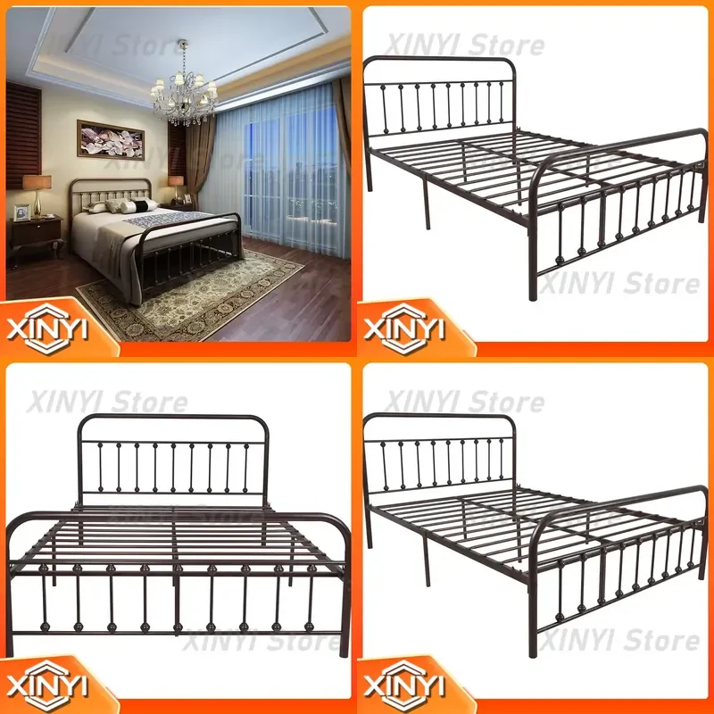 Vintage Sturdy Queen Size Metal Bed Frame with Headboard and Foot Board for Basic Bed Frame No Box Spring Needed