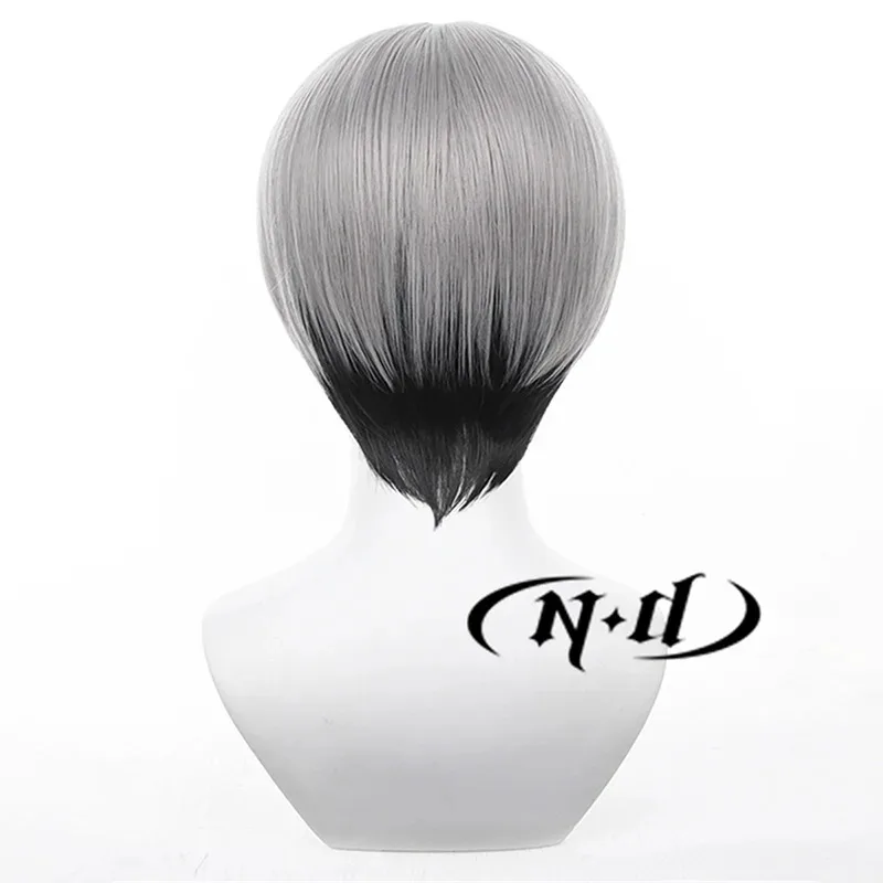 Wig Cosplay CyND Shinsuke Kita Haikyu Anime Cosplay Wig Rambut Abu-abu Muda untuk Comic Con Coser Natal Sintetis Tahan Panas