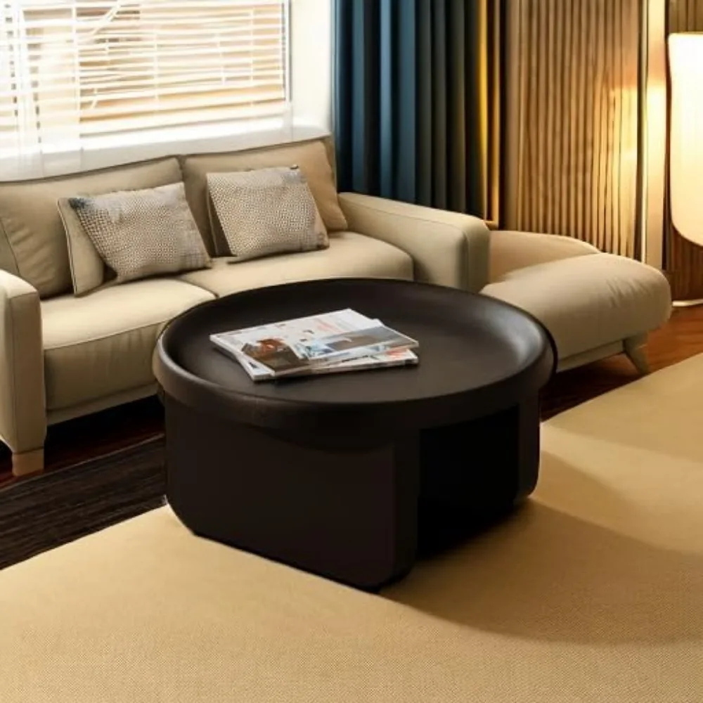 Modern Round Coffee Table,Black Nesting Coffee Tables,Metal Center Table,Unique Circle Coffee Table for Living Room