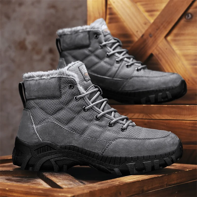Men Winter Shoes with Fur Outdoor Mountain Climbing Shoes Men's Keep Warm Casual Snow Ankle Boots Non-slip Walking Hiking Boots