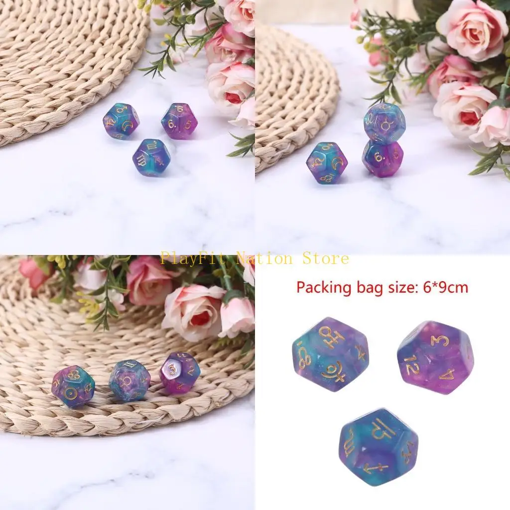 

242F 3PC/SET 12-боковые астрологические знаки Зодиака смола в кости для созвездий, игрушки с многосторонними костями для