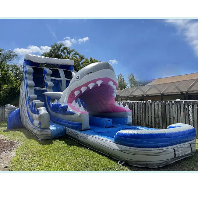 Guangzhou Barry Water Play Equipment Combo Bouncy House Inflatable Water Slide Shark Bounce House Water Slide