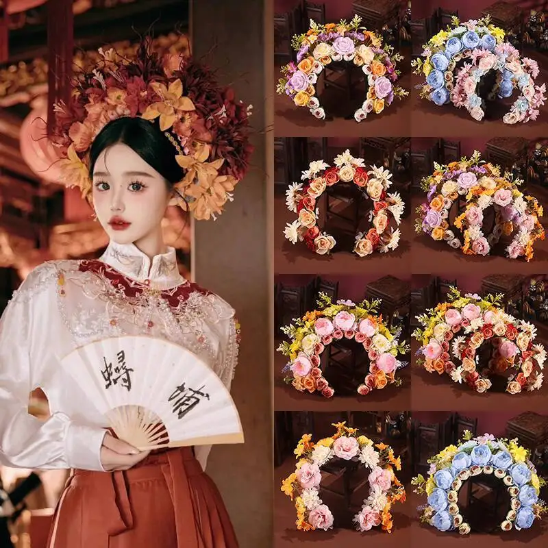 

ancient hanfu Hairpin Flower Headwear Chinese Hanfu Decoration Headband Ethnic Artificial Flower Headwear Travel Photo Props