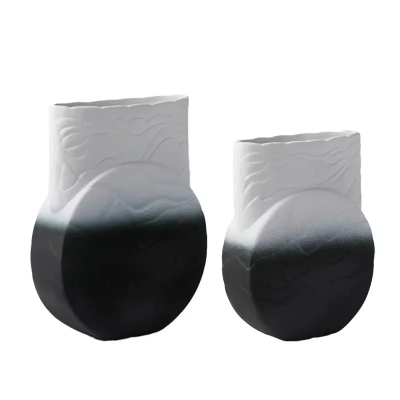 New Chinese ink vase porch living room flower arrangement model room ornament home jewelry ceramic moon flower viewing device