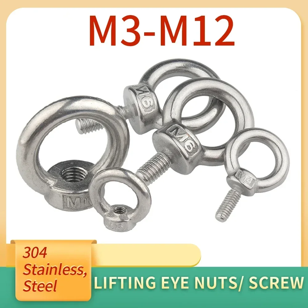 

1/2/5pcs M3 M4 M5 M6 M8 M10 M12 Lifting Eye Nuts/ Screw Ring Eyebolt Ring Hooking Nut Screws 304 Stainless steel