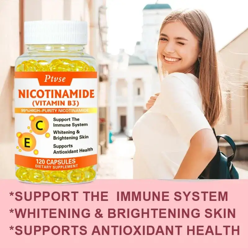 Ptvse Niacinamide Cápsulas, Contém Vitamina B3, Antioxidante Ilumina a Cor da Pele, Proporciona Nutrição à Pele