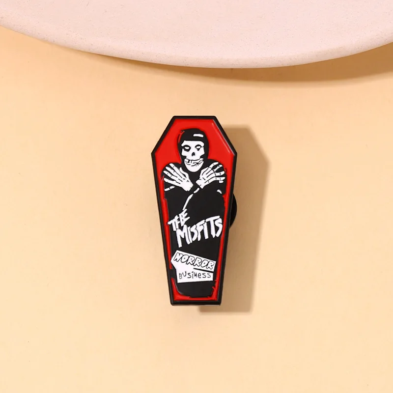 Skeleton Coffin Enamel Pins Custom Skull Brooches Lapel Badges Gothic Cool Horror Punk Dark Jewelry Gifts
