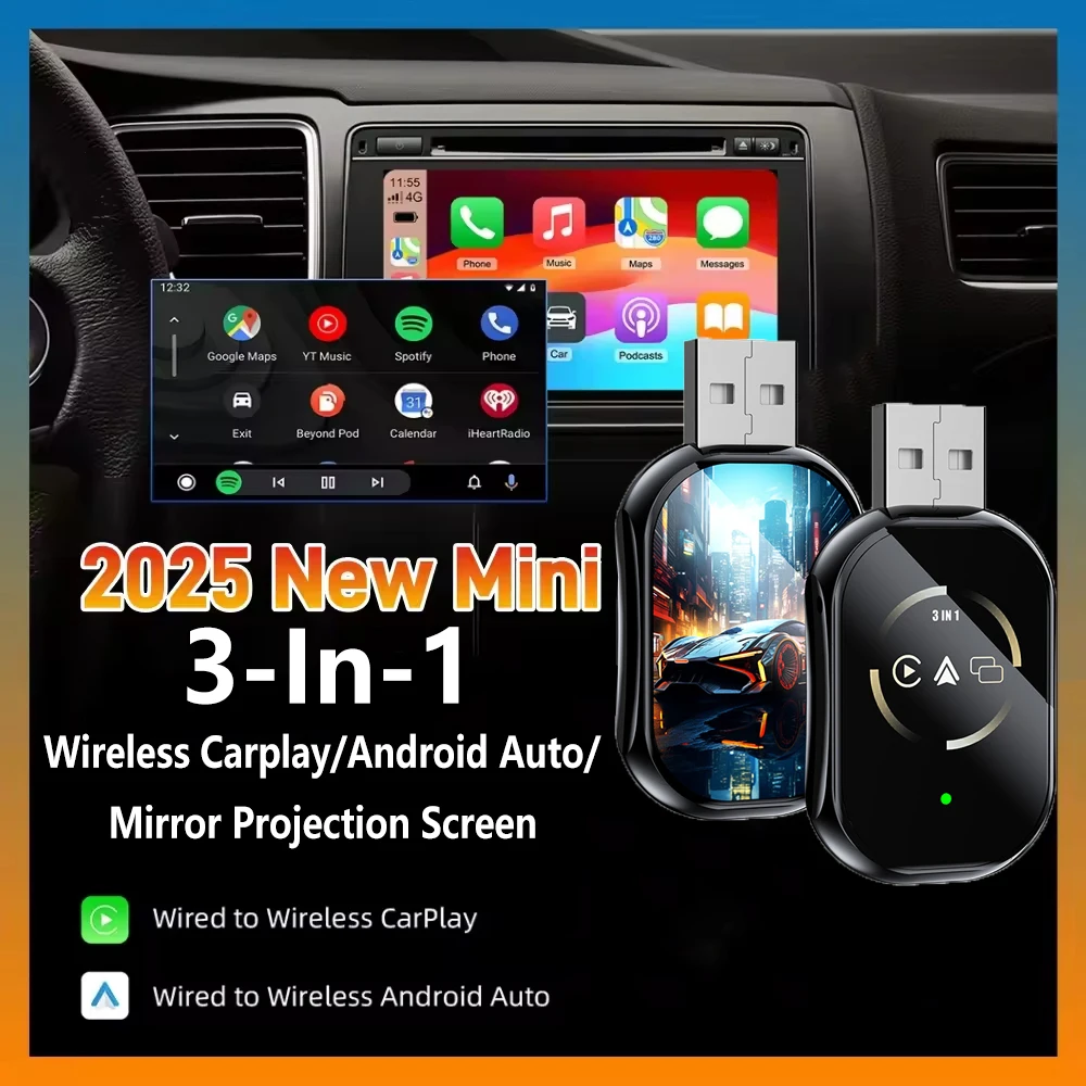 

Новый беспроводной Carplay Android Auto зеркальный проекционный экран Airplay Mirrorlink беспроводной умный автомобильный адаптер 5Gwifi Plug and Play
