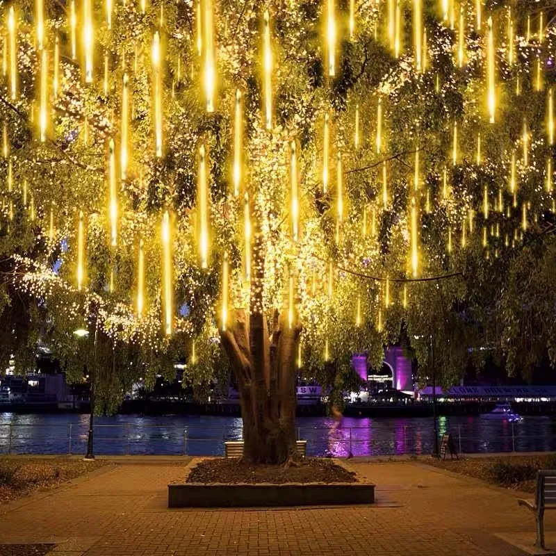 8 أنابيب LED أضواء دش النيزك 220 فولت الاتحاد الأوروبي التوصيل مقاوم للماء عيد الميلاد سلسلة ضوء حديقة حفل زفاف زينة السنة الجديدة