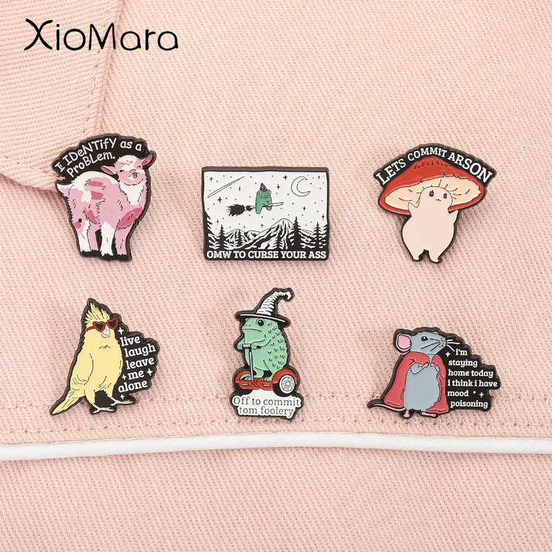 Off To Commit Tom Foolery Enamel Pins Whimsical Frog Wizard I Identify As A Problem Brooches Lapel Badge Jewelry Gifts