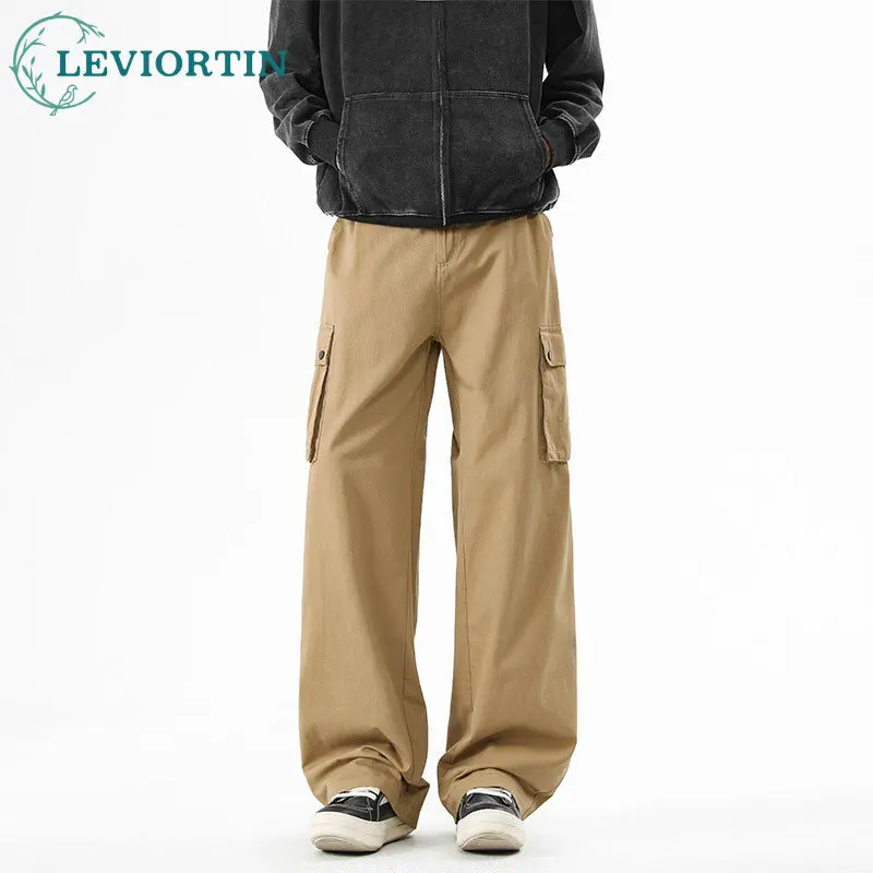 

Мужские весенне-осенние элитные универсальные свободные прямые джинсы с несколькими карманами, повседневные модные простые однотонные джинсы