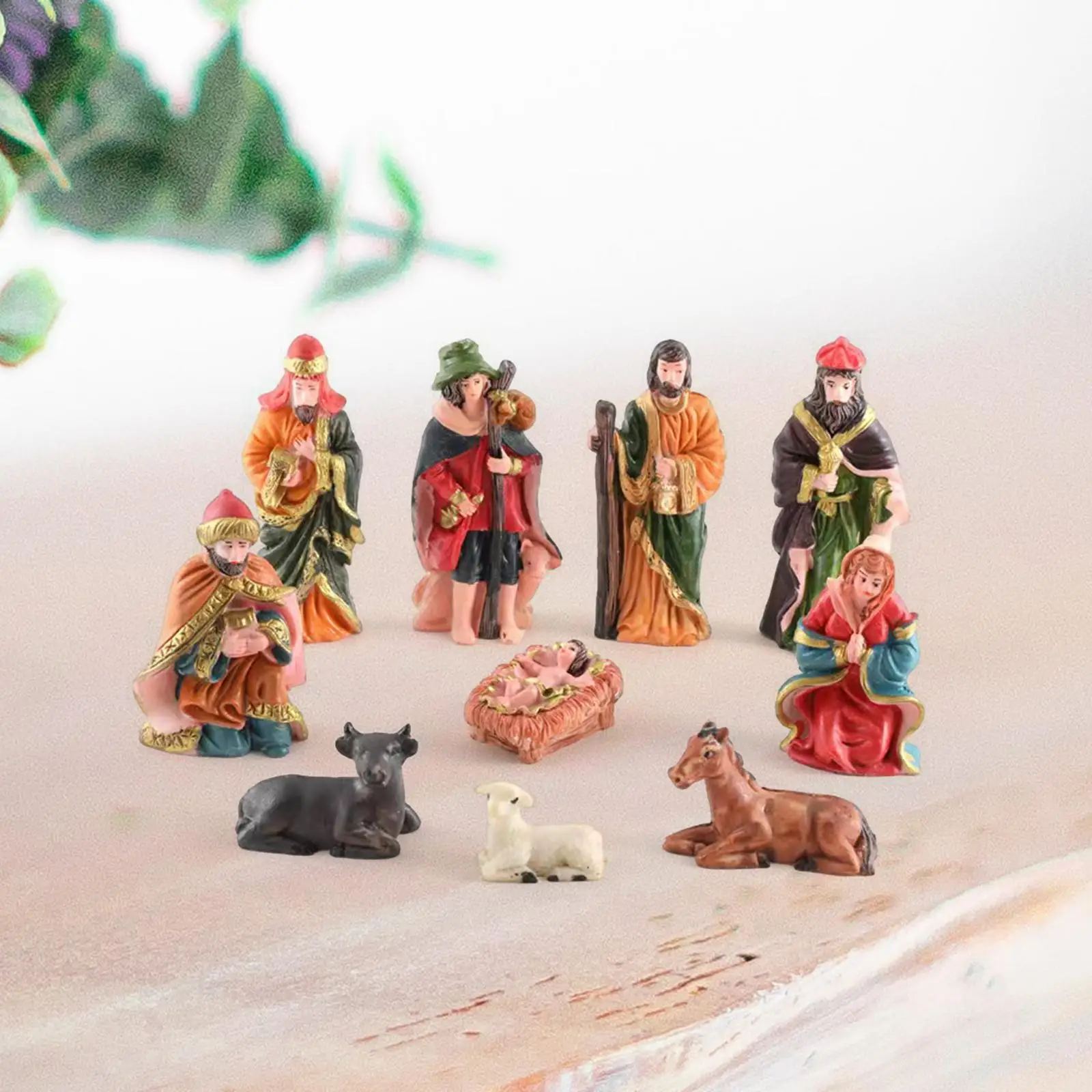 10x Christmas Figurines Nativity Set Resin Collection Christmas Table Decoration for Bedroom Fireplace Countertop Festival Gifts