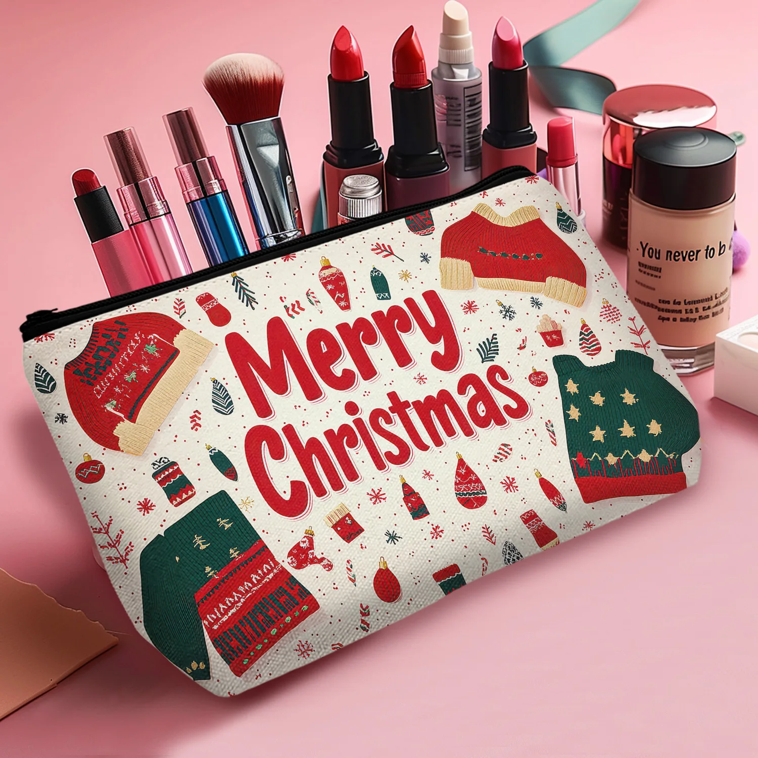 1Pc Christmas Atmosphere Clothing Pattern Reusable Environmentally Friendly Cosmetic Bag For Women'S Cosmetic Storage