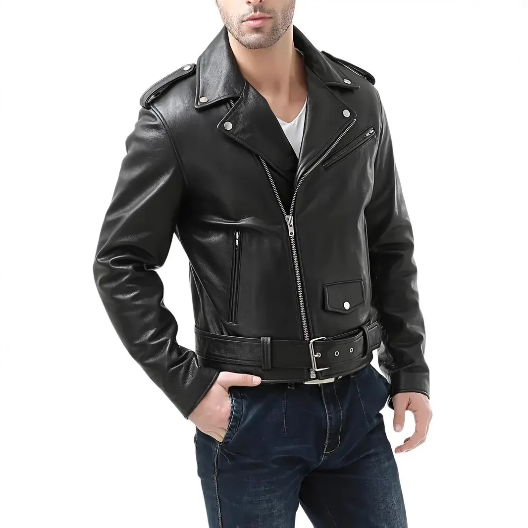 2025 Mens Fashion Leather Jacket Slim Fit Stand Collar PU Jacket Male Anti-wind Motorcycle Lapel Diagonal Zipper Punk Jackets
