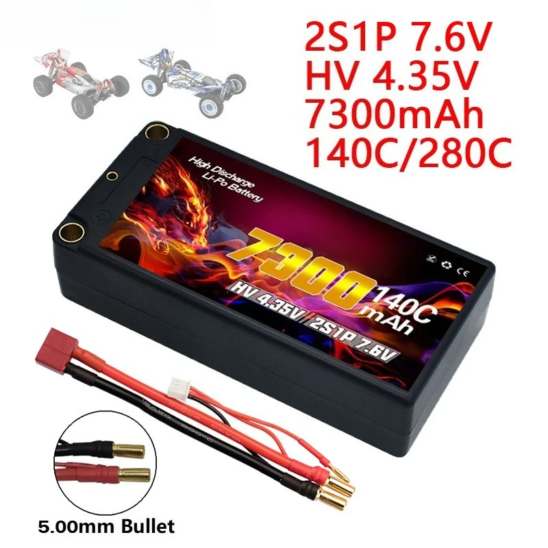 

7300mAh 2S 7.6V 140C HV Lithium Battery with Copper Tube Hard Case Suitable for 1/10 Remote Control Cars