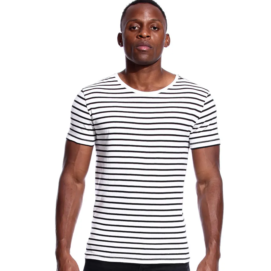 Black and White Striped T Shirt for Men Stripe Tshirt Crew Neck Top Tees Man Short Sleeve Sailor Male Top