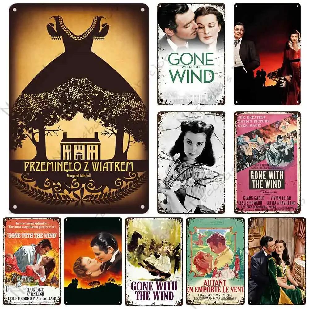 Gone With The Wind-póster de Metal de película clásica, placa de pared oxidada, Estilo Vintage, cueva de hombre, garaje, decoración Industrial