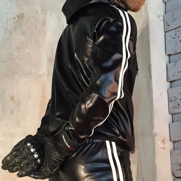 2023 Men\'s Leather Gloss Jacke Jacket Hoodie Jogging Suit Sportswear Fashion Men\'s Top and Pants