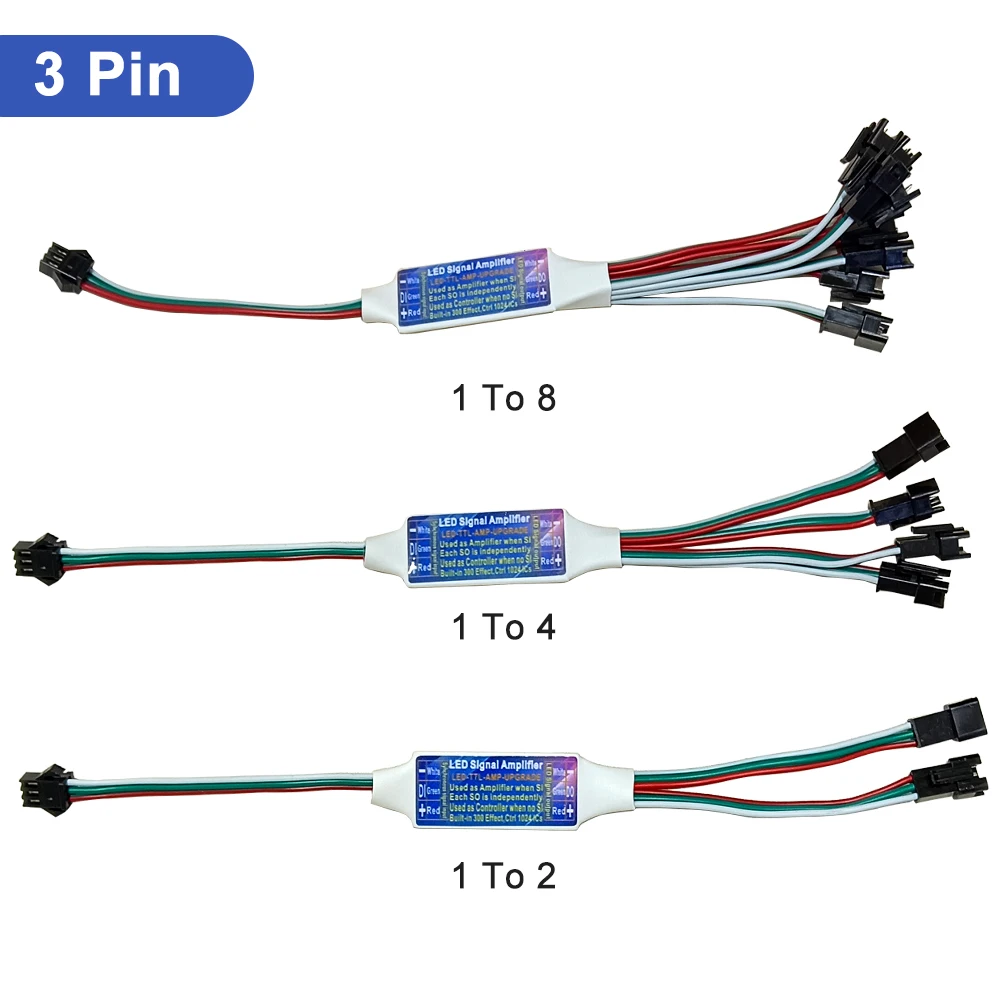 3Pin Dual-Function New LED Signal Amplifier Controller For WS2812 WS2811 WS2813 WS2815 Addressable LED Strip Light 1 To 2/4/8
