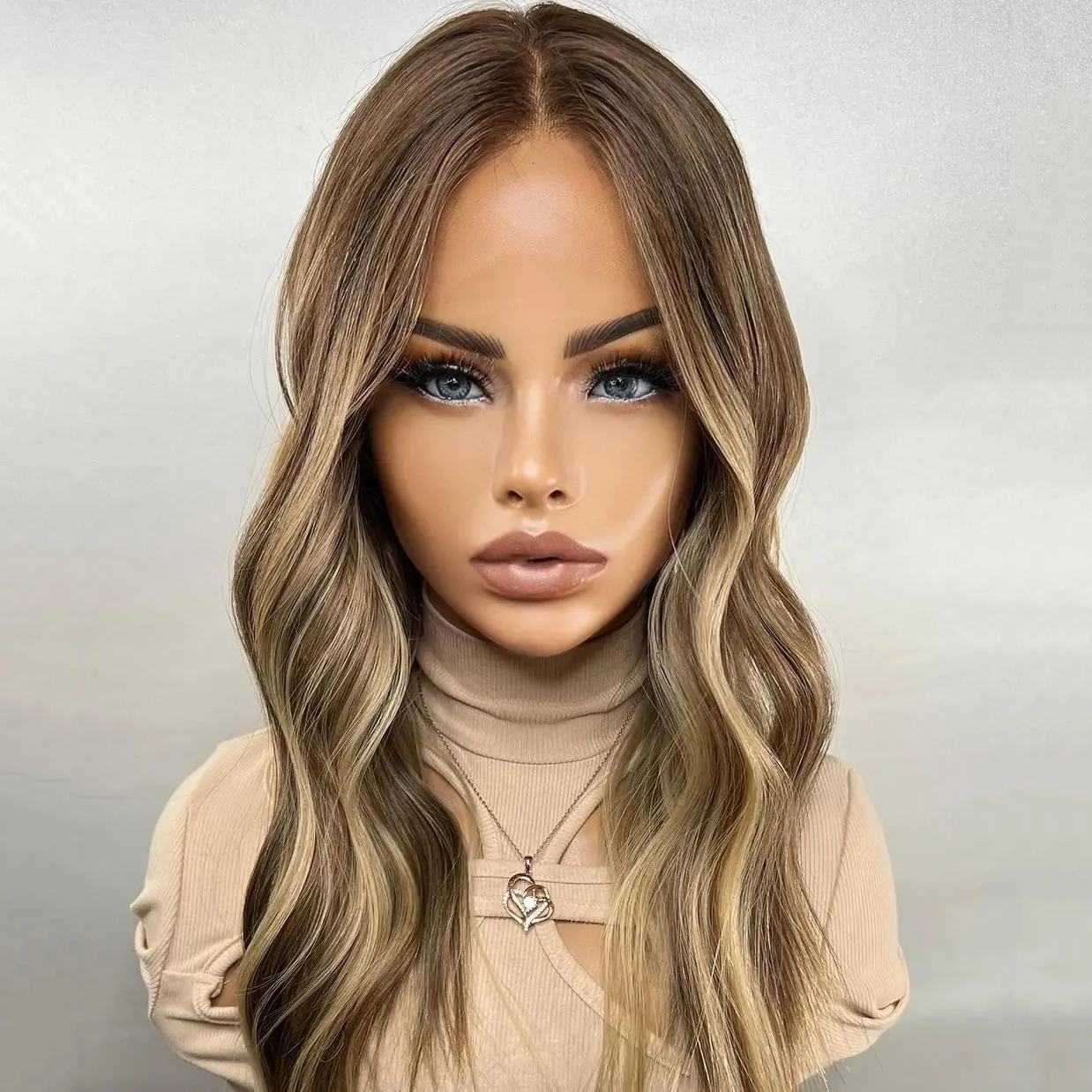 

Hot Sale European Hair Highlights Blonde Brown Roots Natural Lifelike Seamless Lace Top Wig Jewish Women Wigs Synthetic Fibre